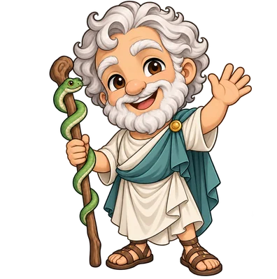 Asclépio, o deus da medicina, acenando