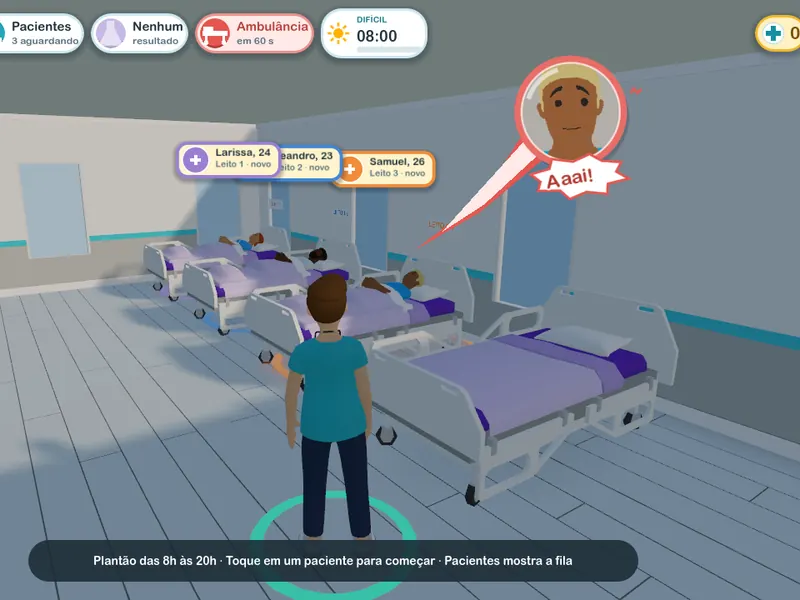 Corrida: vários pacientes nos leitos, um deles gritando de dor